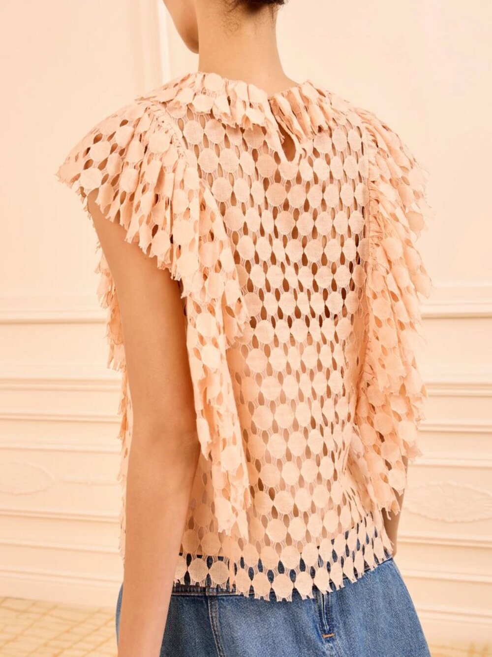 Ulla Johnson Daevy Lace Top Sz6 Blush Pink Sleeveless Ruffle Top - Picture 3 of 8
